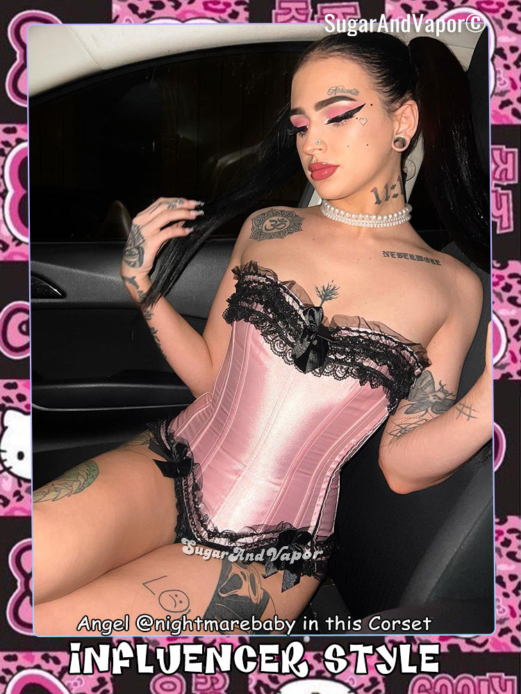 Elissa Princess Black Pink Corset Top-Lingeries-SugarAndVapor