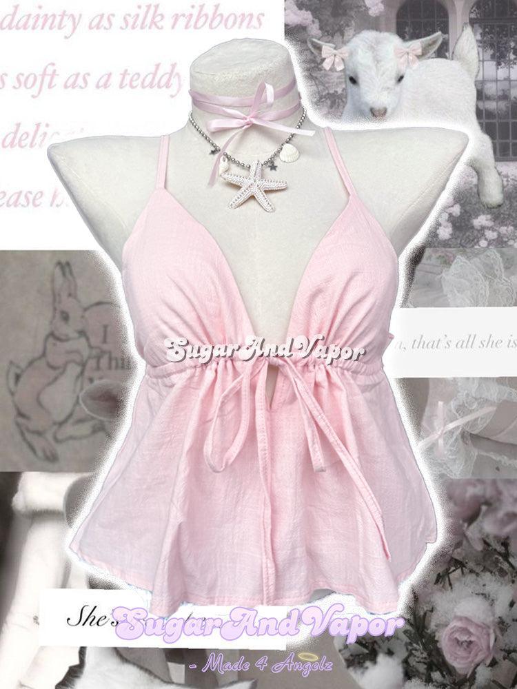 Ellen Pink/Brown Babydoll Strappy Top-TOPS-SugarAndVapor