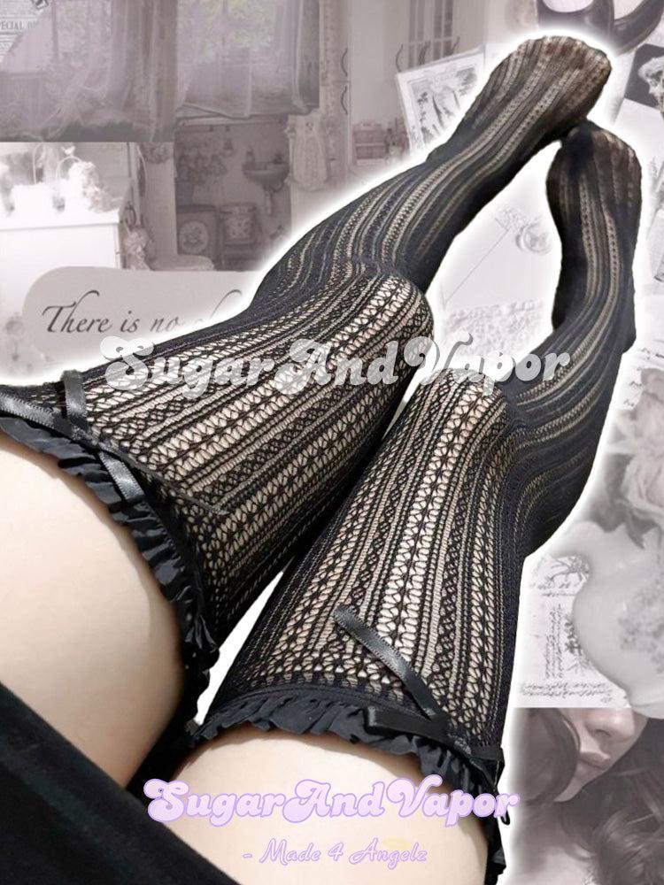 Ellie Crochet Lace Ruffle Thigh High Stockings-SOCKS & TIGHTS-SugarAndVapor
