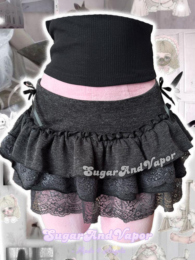 Elowen Ash Doll Grey Dark Coquette Lace Mini Skirt-Skirts-SugarAndVapor