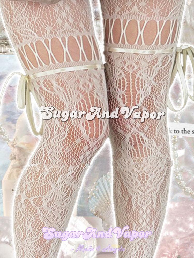 Elysian Lace Ribbon Coquette Fishnet Tights-SOCKS & TIGHTS-SugarAndVapor