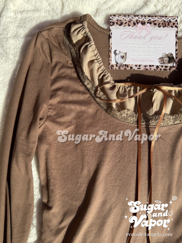 Esmee Caramel Vintage Doll Long Sleeve Top-TOPS-SugarAndVapor