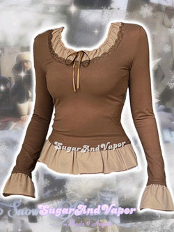 Esmee Caramel Vintage Doll Long Sleeve Top-TOPS-SugarAndVapor