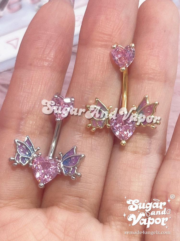 Fairy Wings Heart Gem Belly Ring-Belly Ring-SugarAndVapor