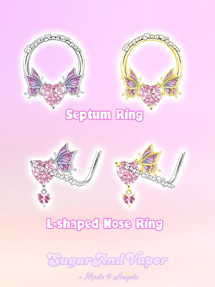 Fairy Wings Heart Gem Nose Ring/ Septum Ring-Nose Rings-SugarAndVapor