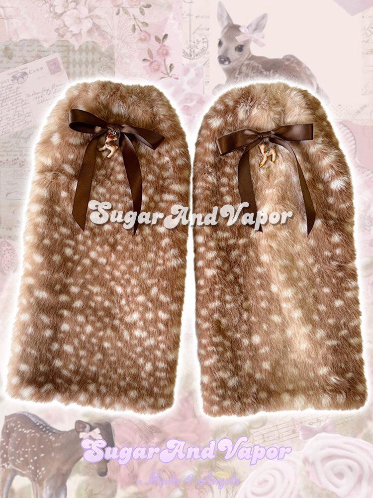 Fawn Dream Furry Leg Warmers with Gifts Bambi Ribbon Pins-Leg Warmer-SugarAndVapor