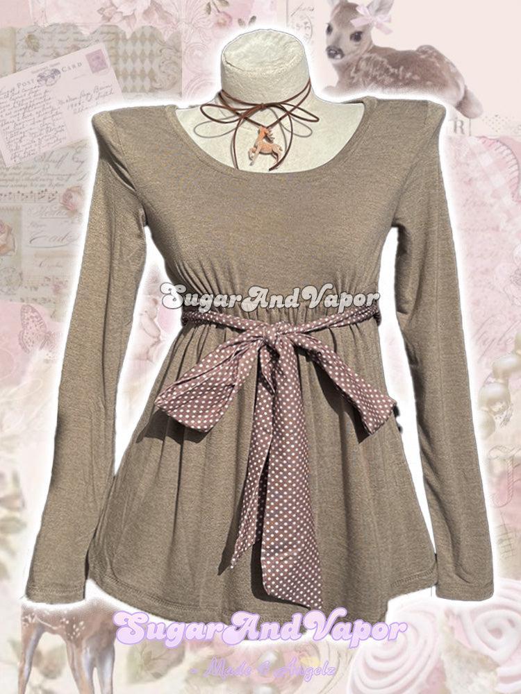 Fawnie Polka Bow Sweet BabyDoll Long Sleeve Top-TOPS-SugarAndVapor