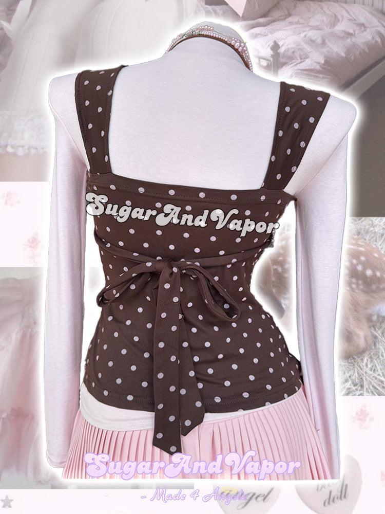 Felice Brown Pink Lace Polka Dot Cute Tank Top-TOPS-SugarAndVapor