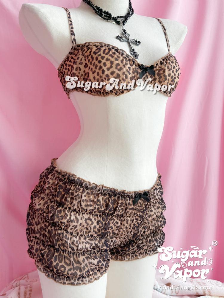 Flavia Leopard Demi Bra + Shorts Chiffon Set-Skirts-SugarAndVapor