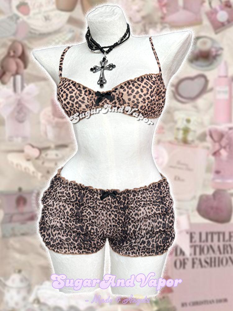 Flavia Leopard Demi Bra + Shorts Chiffon Set-Skirts-SugarAndVapor