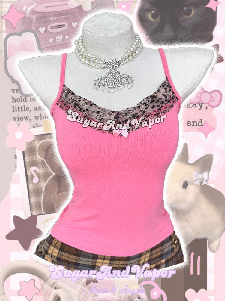 Flavia Y2K Hot Pink Leopard Lace Cami Top