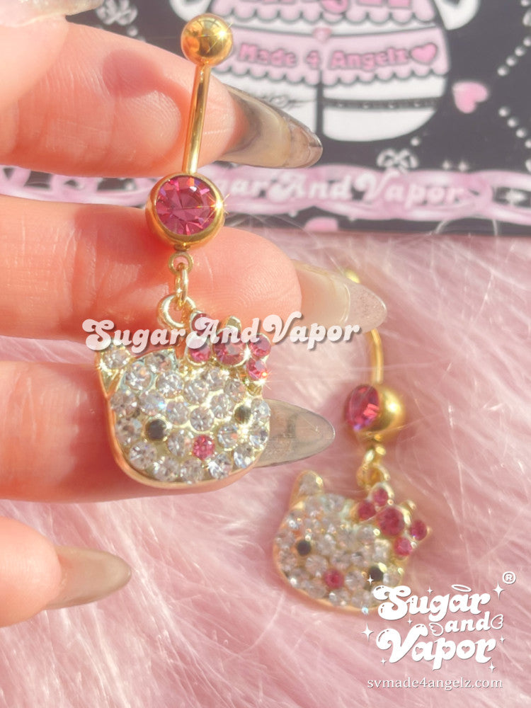 Full Rhinestones Kitten Head Belly Ring-Belly Ring-SugarAndVapor