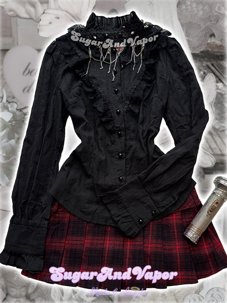 Gina Gothic Lace Jacquard Textured Shirt Top