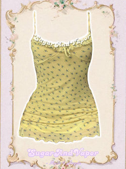 Giselle Yellow Floral Strappy Mesh Dress-DRESSES-SugarAndVapor