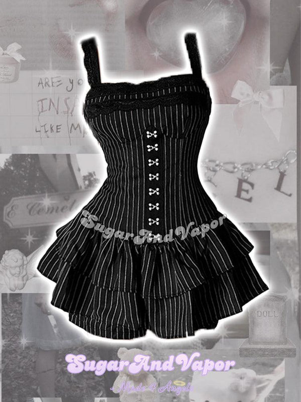 Grunge Doll Stripes Flared Romper Dress-DRESSES-SugarAndVapor