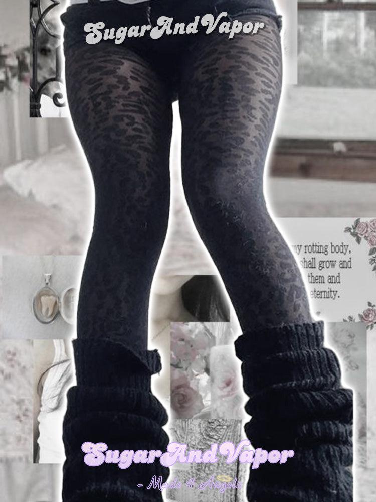 Grunge Leopard Black Tights Pantyhose-SOCKS & TIGHTS-SugarAndVapor