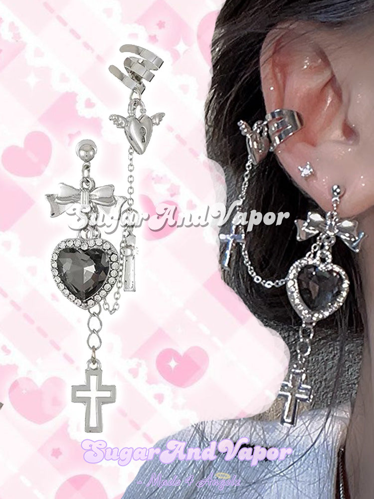 HESSA Dark Heart Earrings Drop Ear Cuff-EARRINGS-SugarAndVapor