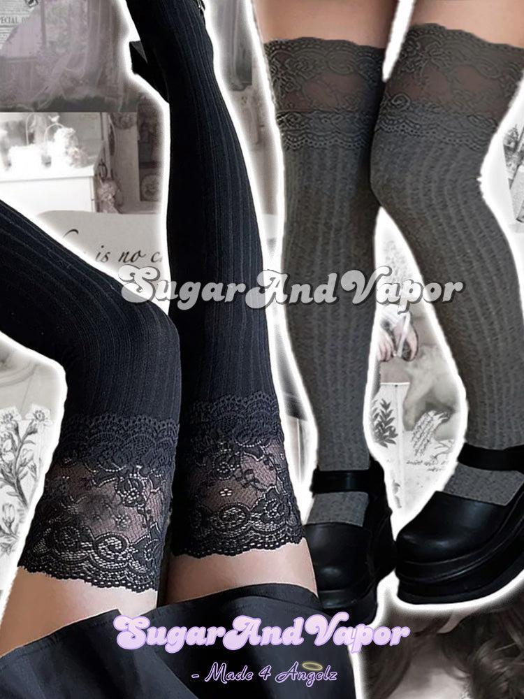 Harper Dark Knitted Thigh High Stockings-SOCKS & TIGHTS-SugarAndVapor