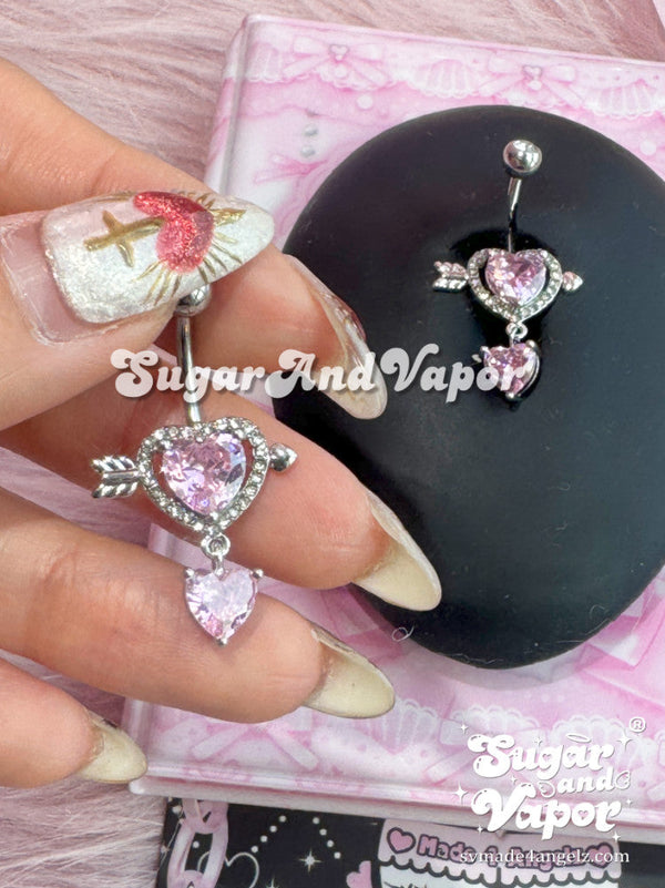Heart Arrow Pink Gems Belly Ring-Belly Ring-SugarAndVapor