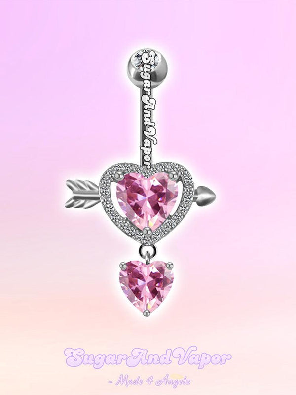 Heart Arrow Pink Gems Belly Ring-Belly Ring-SugarAndVapor