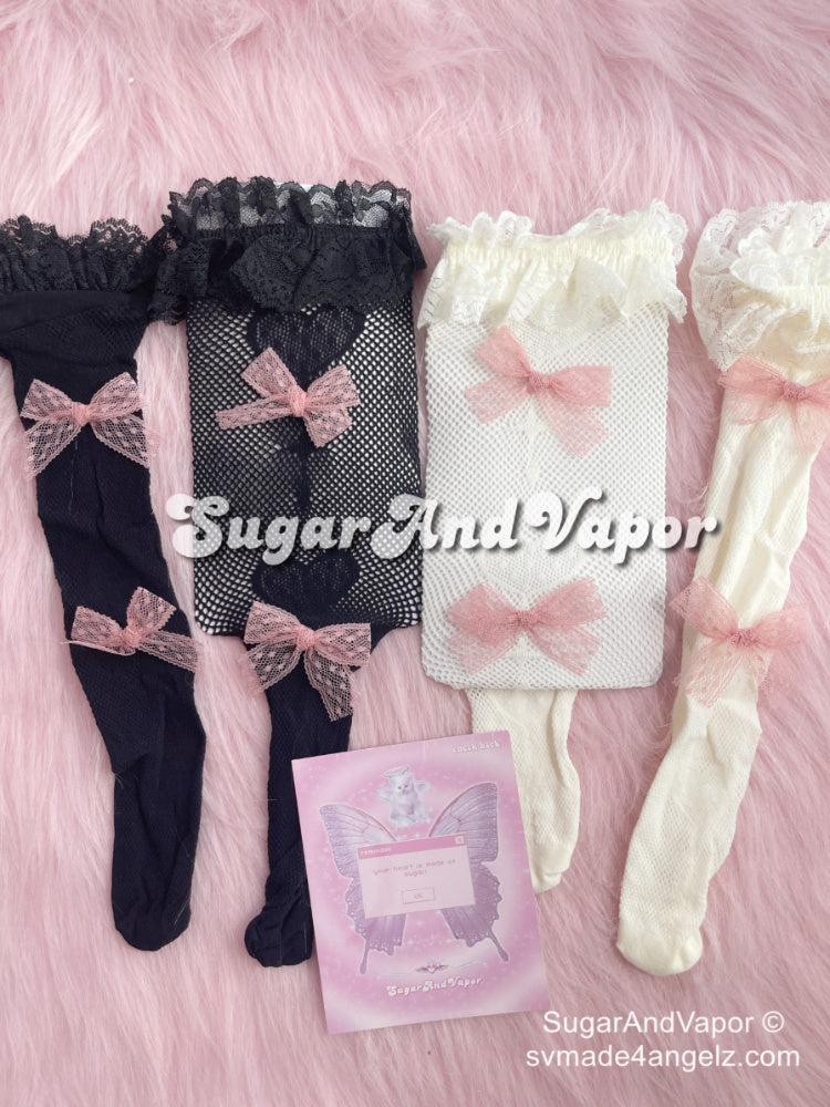 Heart Lollipops Kawaii Knee-High Fishnet Stockings-SOCKS & TIGHTS-SugarAndVapor