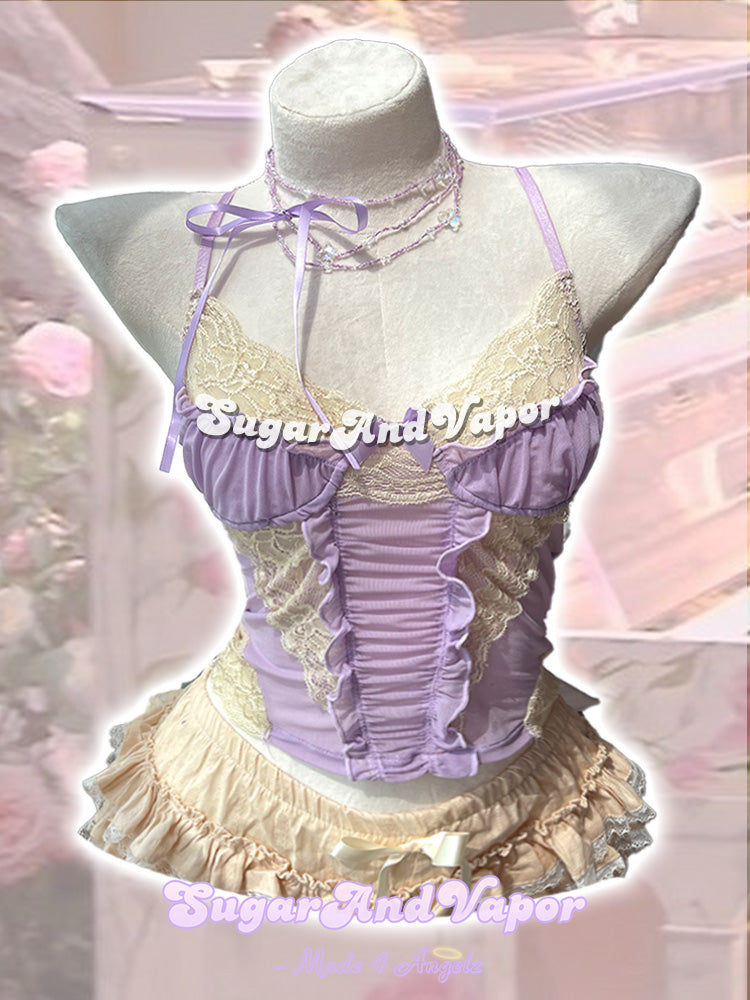 Irisa Lilac Mesh Princess Crop Top-TOPS-SugarAndVapor