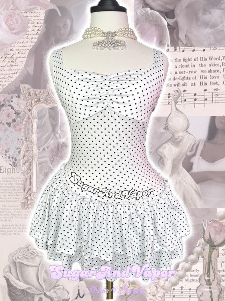 Isabeau Polka Asymmetrical Ruffle Ballet Mini Dress-DRESSES-SugarAndVapor