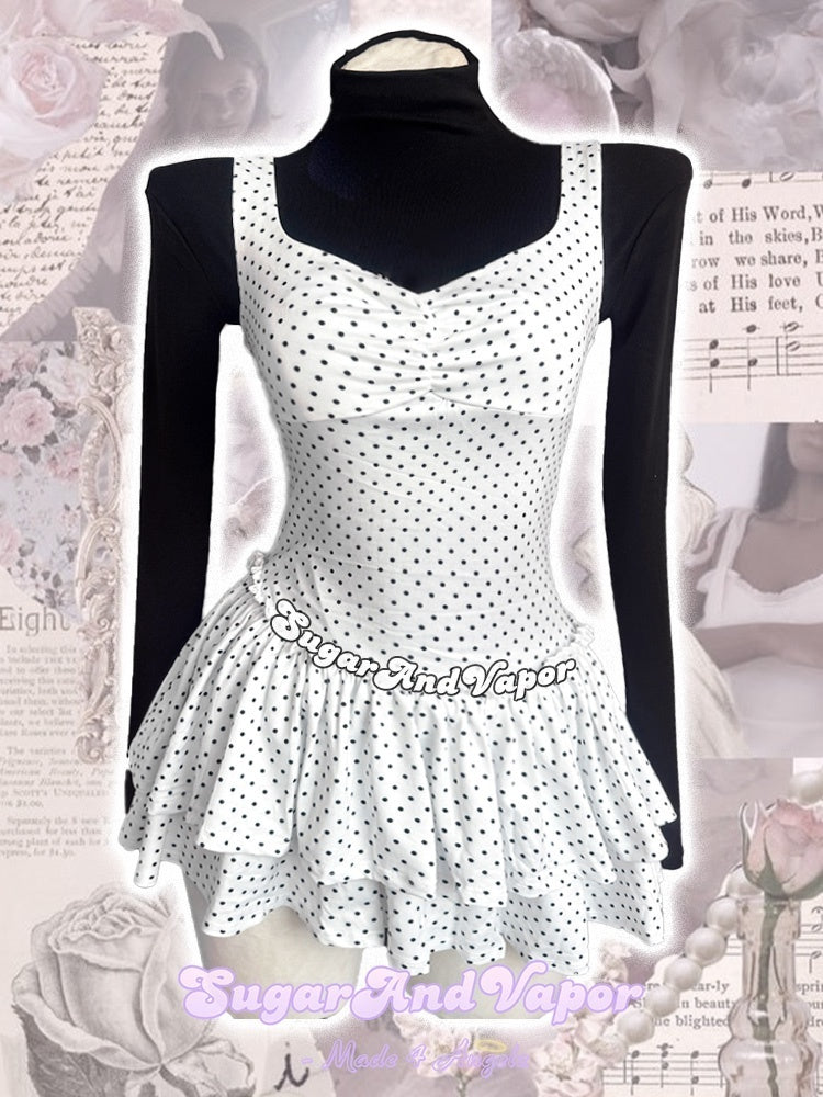 Isabeau Polka Asymmetrical Ruffle Ballet Mini Dress-DRESSES-SugarAndVapor