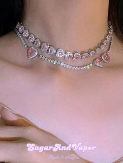 Janie Pink Hearts Gem Choker Set-NECKLACES-SugarAndVapor