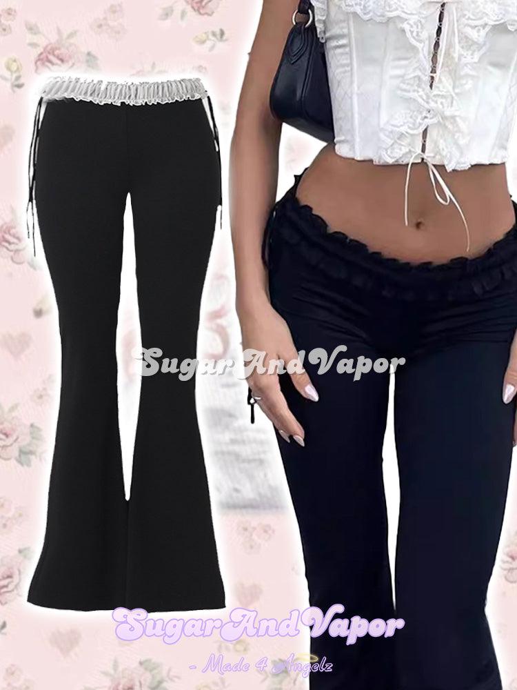 Josie Coquette Ruffles Waist Low-rise Flared Pants-Pants-SugarAndVapor