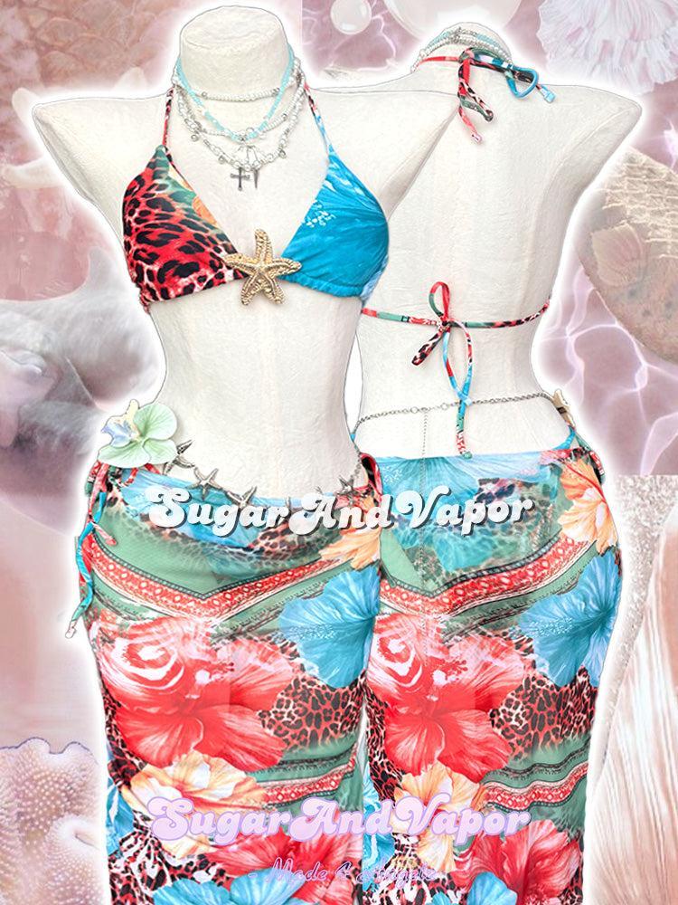 Kaelani Holiday Tropical Mixed Print Bikini 3 Pieces Set-Swimsuits-SugarAndVapor