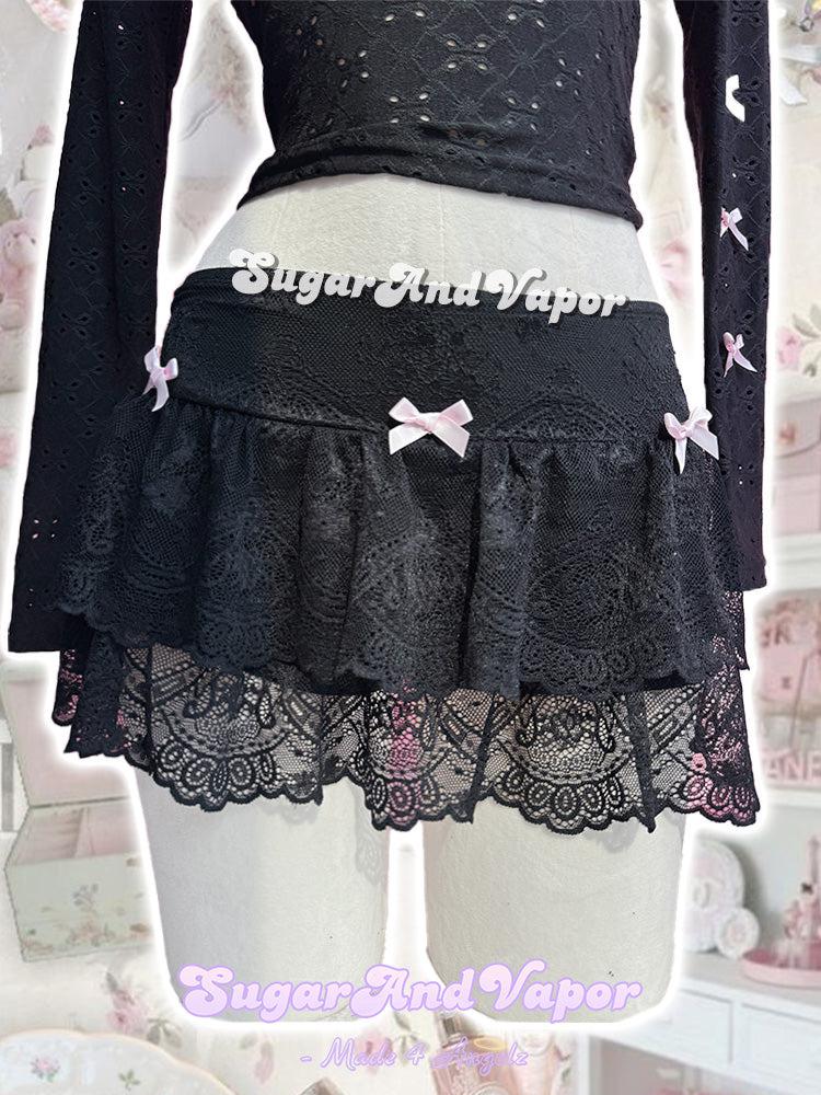 Kailani Pink bows Lace Jacquard Mini Skort-Skirts-SugarAndVapor