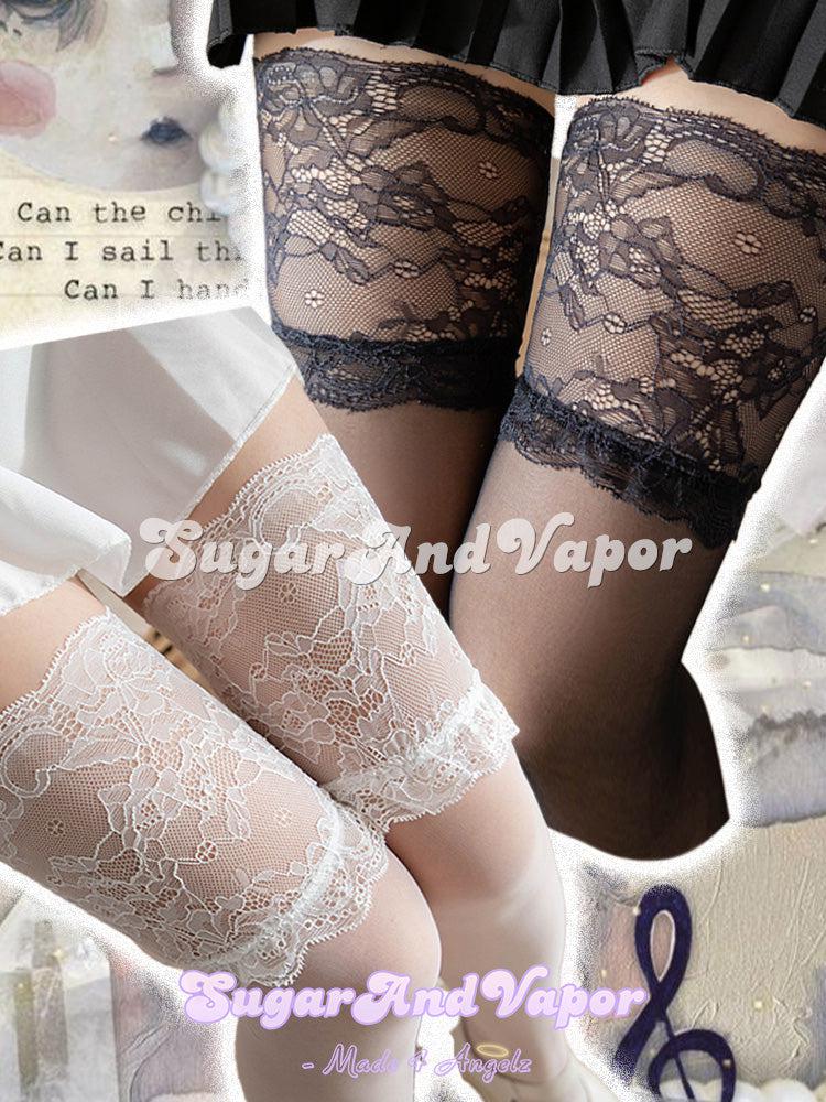 Kiara Lace Sheer Thigh High Stockings-SOCKS & TIGHTS-SugarAndVapor