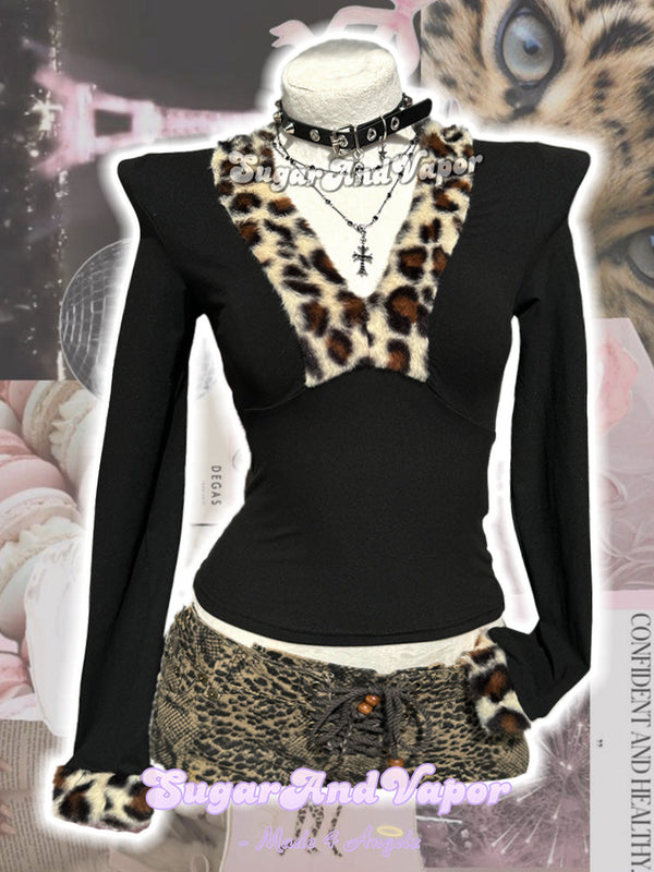 Lana Leopard Furry Patch Slim Top-TOPS-SugarAndVapor