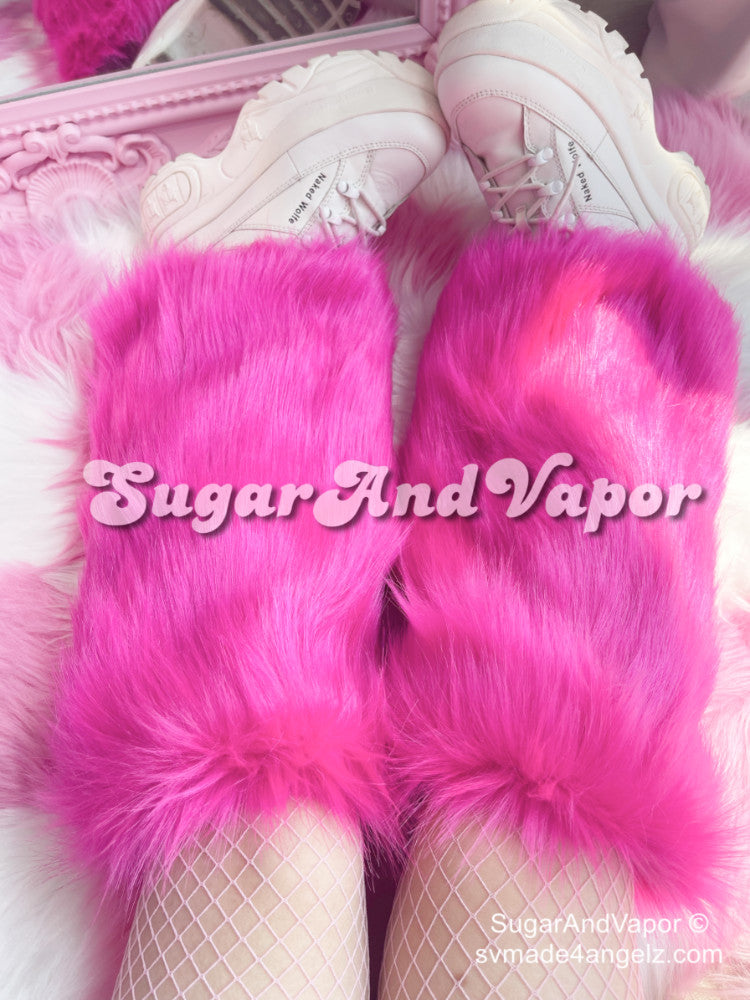 Layla Kawaii Pink Furry Leg Warmers-SOCKS & TIGHTS-SugarAndVapor