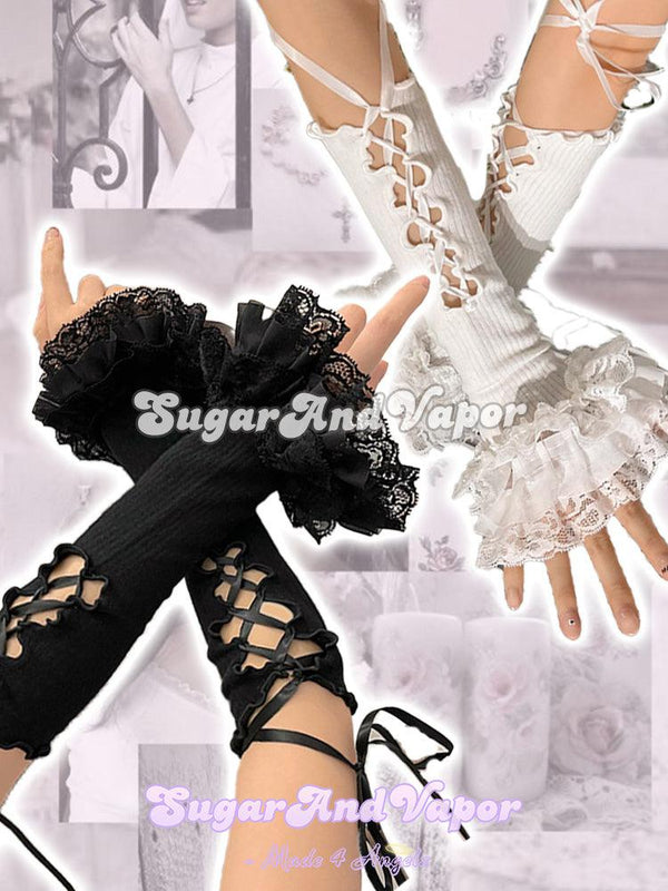 Lenney Princess Lace-up Gloves Arm Warmers-Gloves-SugarAndVapor