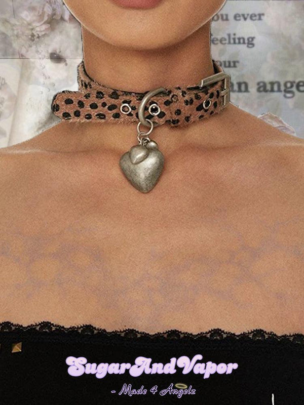 Leonia Antique Heart Leopard Choker-CHOKERS-SugarAndVapor