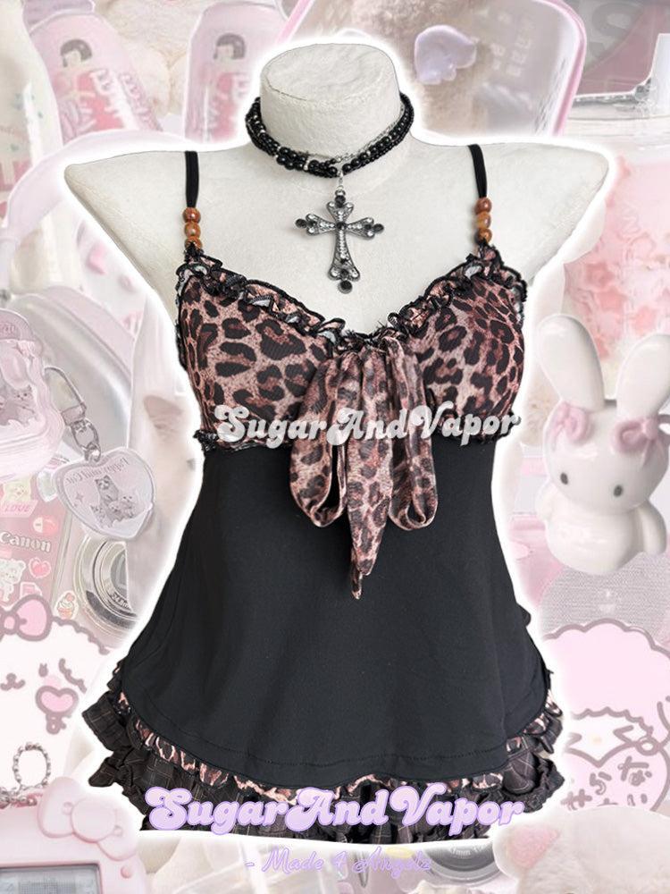 Lexie Leopard Mesh Ruffle Babydoll Tank Top-TOPS-SugarAndVapor