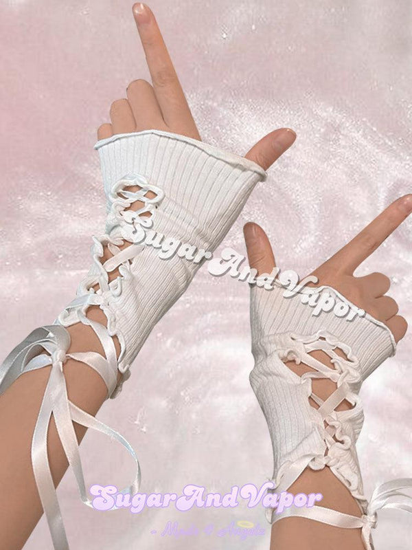 Liliana Lace-up Fingerless Gloves-Gloves-SugarAndVapor