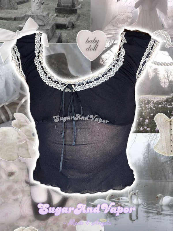 Lilith's Midnight Charm Mesh Crop Top-TOPS-SugarAndVapor