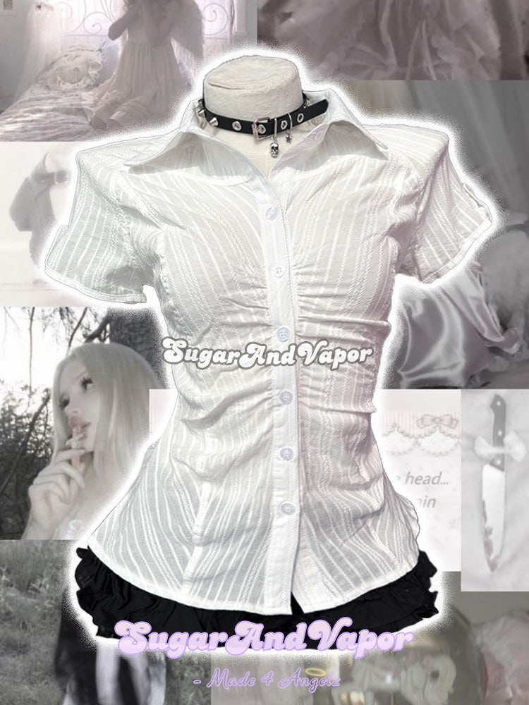 Lillian Girly White Textured Shirt Top-TOPS-SugarAndVapor