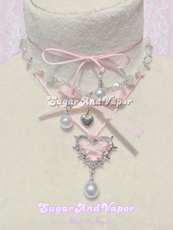 Lilybeth Pearls Thorns Heart Lace-up Choker-NECKLACES-SugarAndVapor