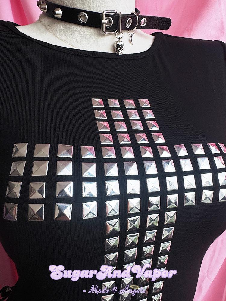 Liora Gothic Metal Cross Slim Top-TOPS-SugarAndVapor