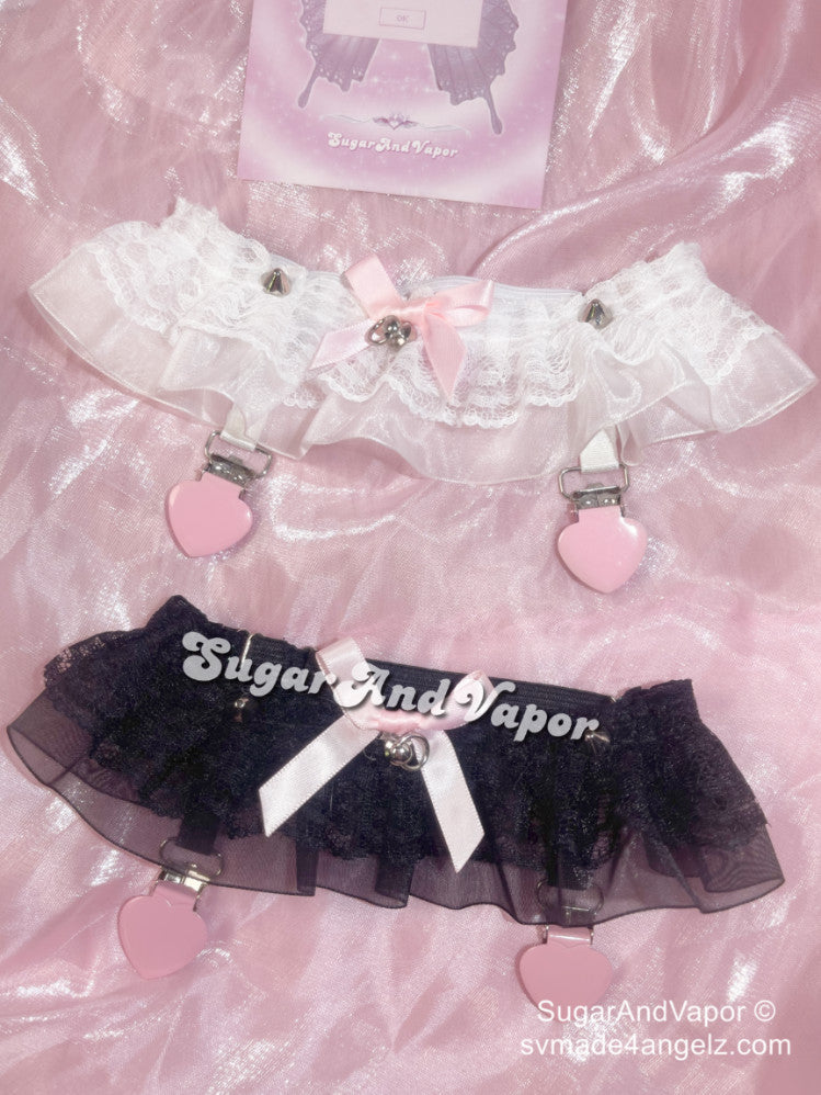 Lottie Lace Pink Bows Leg Garter Belt-Harness-SugarAndVapor