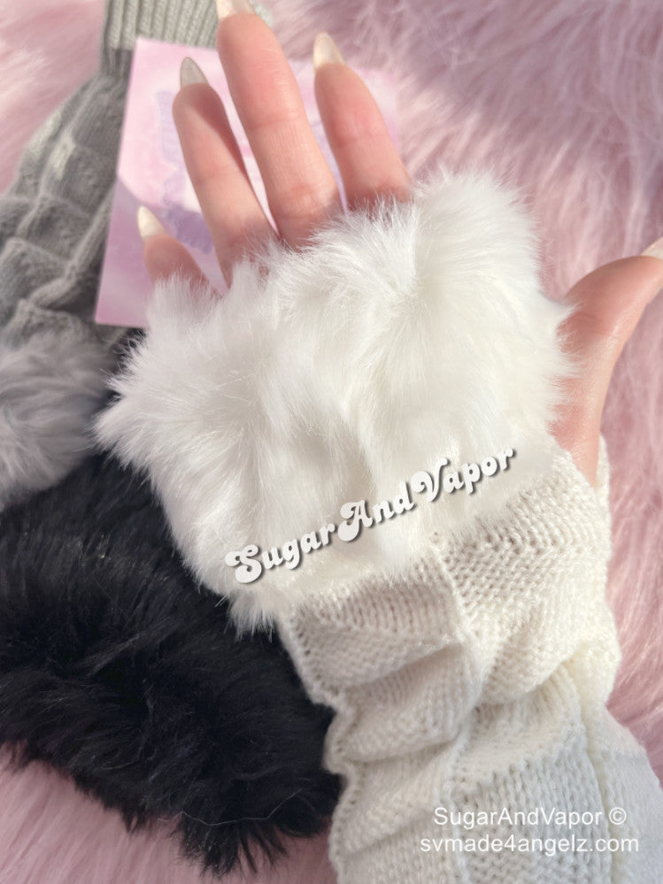 Lucia Snow Furry Fingerless Gloves-SOCKS & TIGHTS-SugarAndVapor