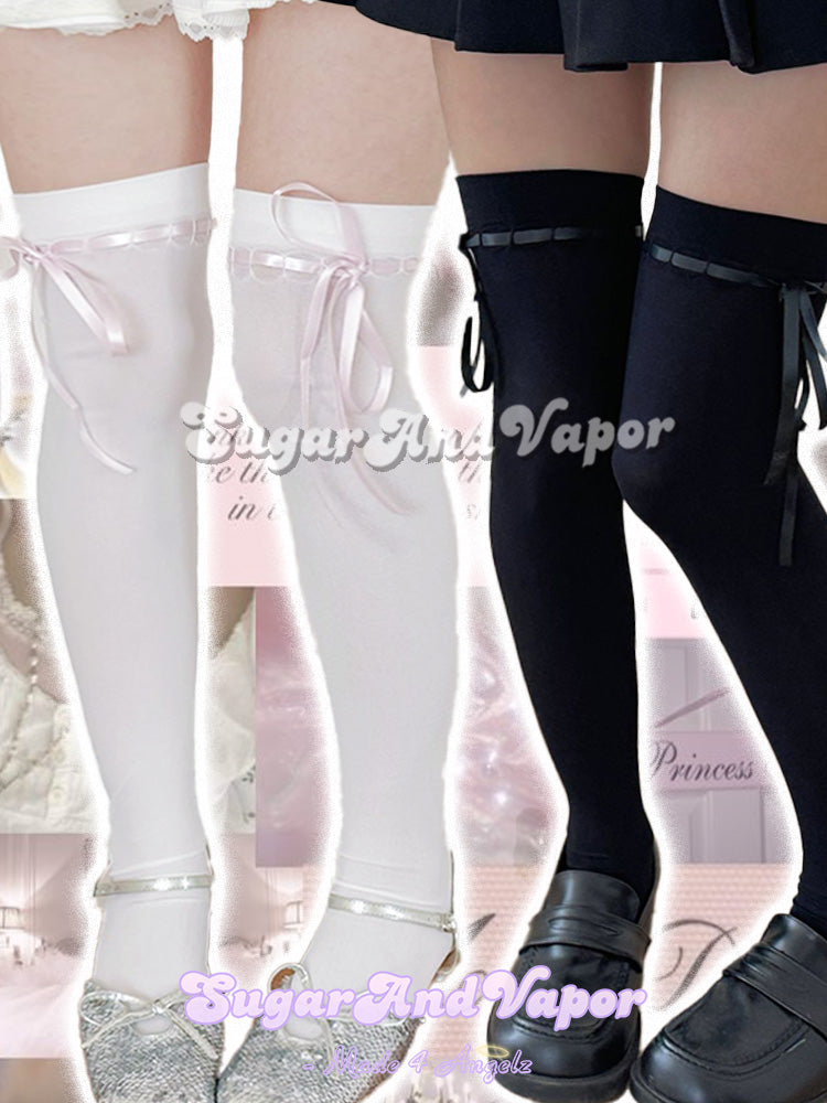 Lulu Coquette Bows Thigh-High Stockings-SOCKS & TIGHTS-SugarAndVapor