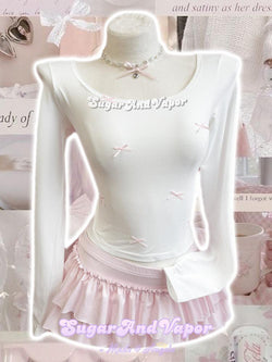 Lulu Tiny Pink Bows Coquette Basic Top-TOPS-SugarAndVapor