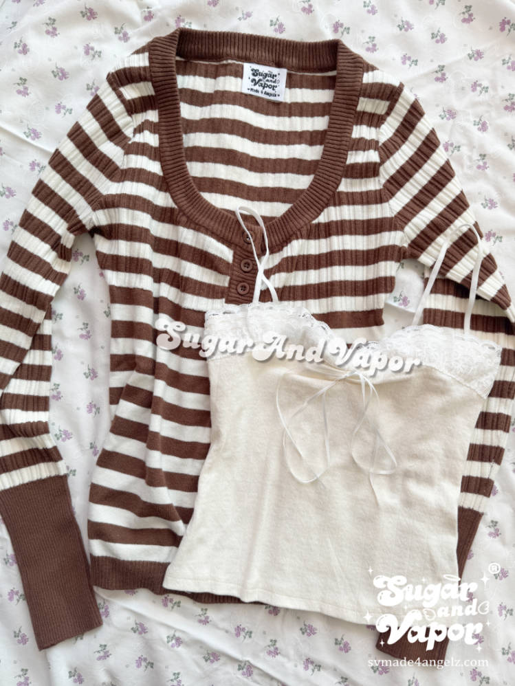 Lumière Milk Cocoa Brown Sweater + Lace Cami Set-TOPS-SugarAndVapor