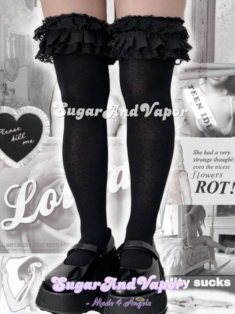 Luna Ruffle Lace Thigh High Stockings-SOCKS & TIGHTS-SugarAndVapor