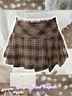 Lunette Cocoa Plaid Mini Pleated Skirt-Skirts-SugarAndVapor